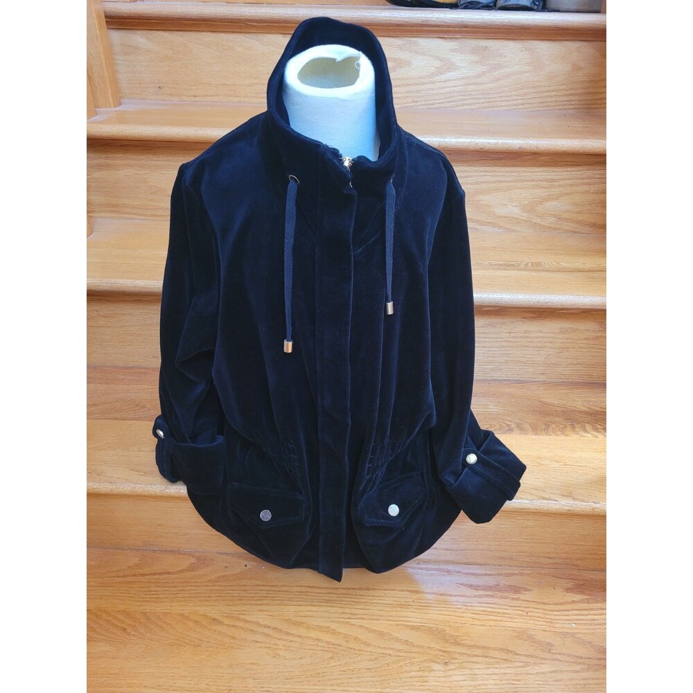 CHARTER CLUB SZ P/M Cotton Polyester Velour FullZip Black Cardigan Sweater